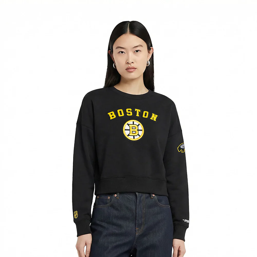 NHL BOSTON BRUINS CLASSIC CHENILLE WOMEN'S FLC CREWNECK ( BLACK)