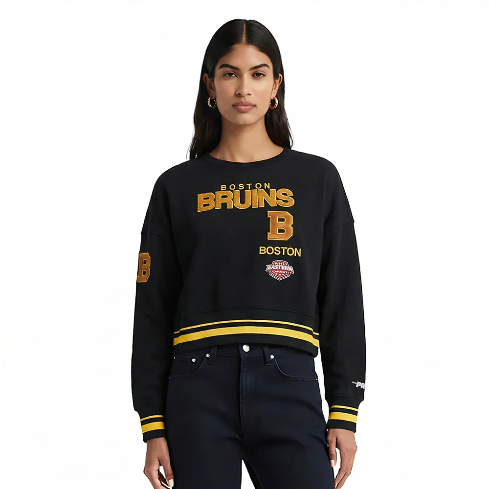 NHL BOSTON BRUINS RETRO CLASSICS WOMEN'S CREWNECK SWEATSHIRT (BLACK/YELLOW)