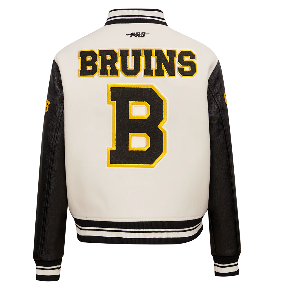 NHL BOSTON BRUINS RETRO CLASSIC WOMEN'S RIB WOOL VARSITY JACKET (EGGSHELL/ BLACK) - Image 7