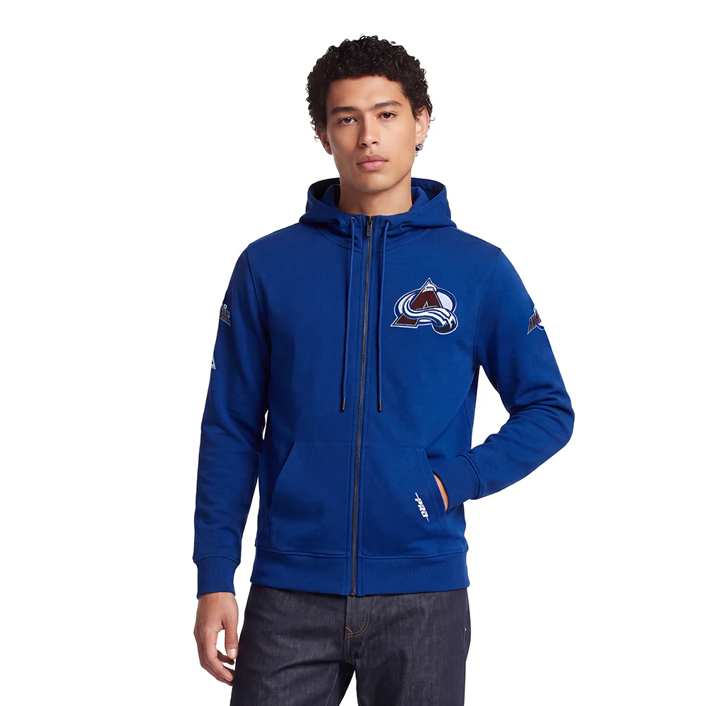 NHL COLORADO AVALANCHE CLASSIC CHENILLE MEN'S DK FULL ZIP PULLOVER HOODIE (DODGER BLUE)