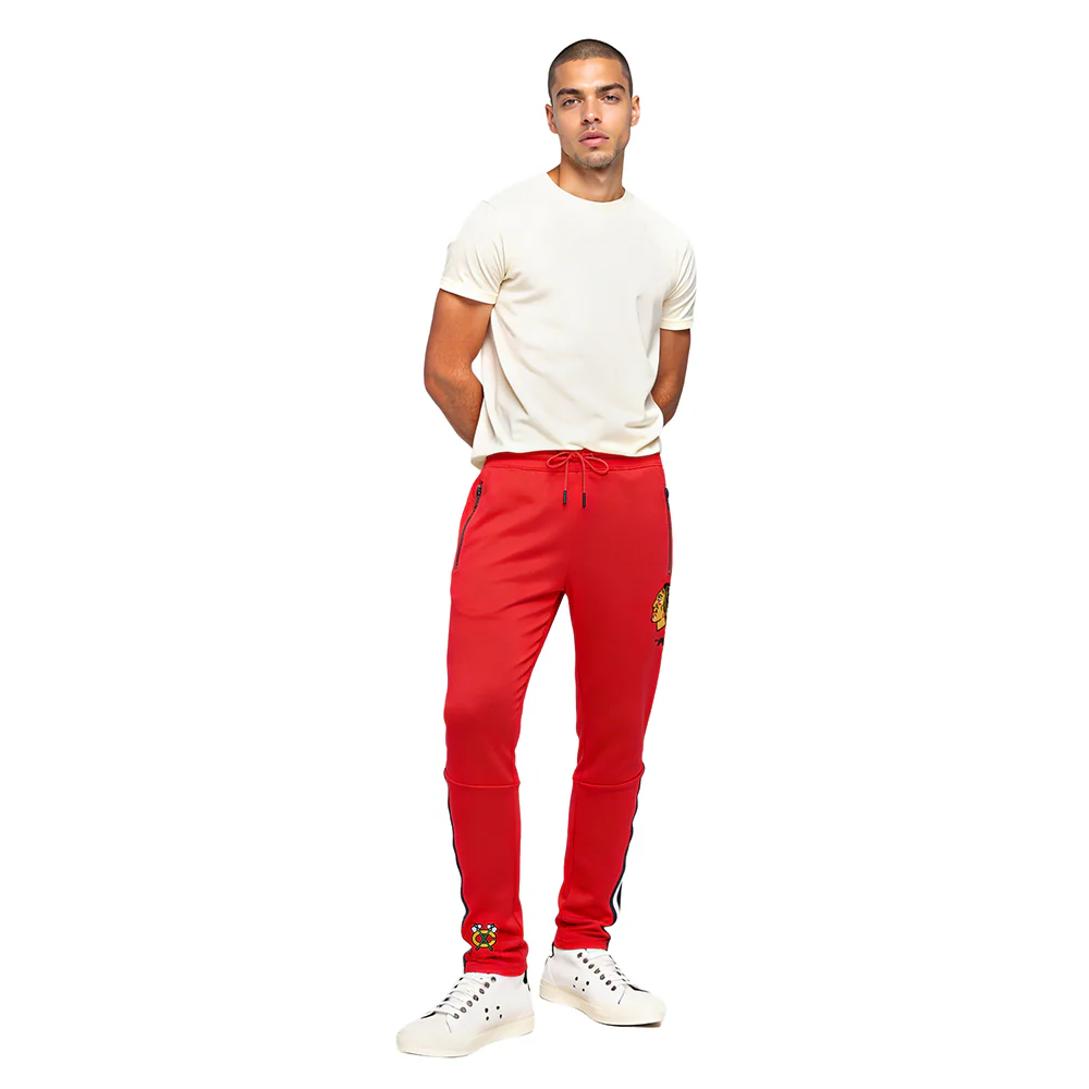 NHL CHICAGO BLACKHAWKS CLASSIC CHENILLE MEN'S DK TRACK PANT (RED/BLACK)