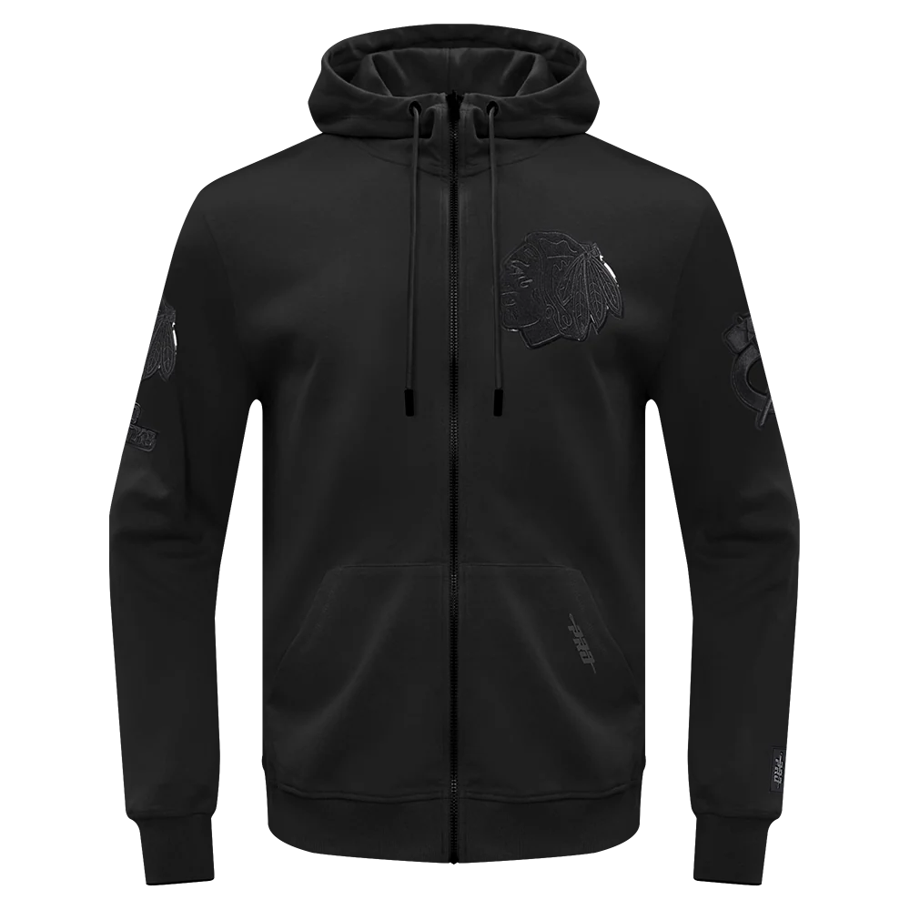 CHICAGO BLACKHAWKS CLASSIC 3BK MEN'S DK FZ PO HOODIE (TRIPLE BLACK) - Image 5