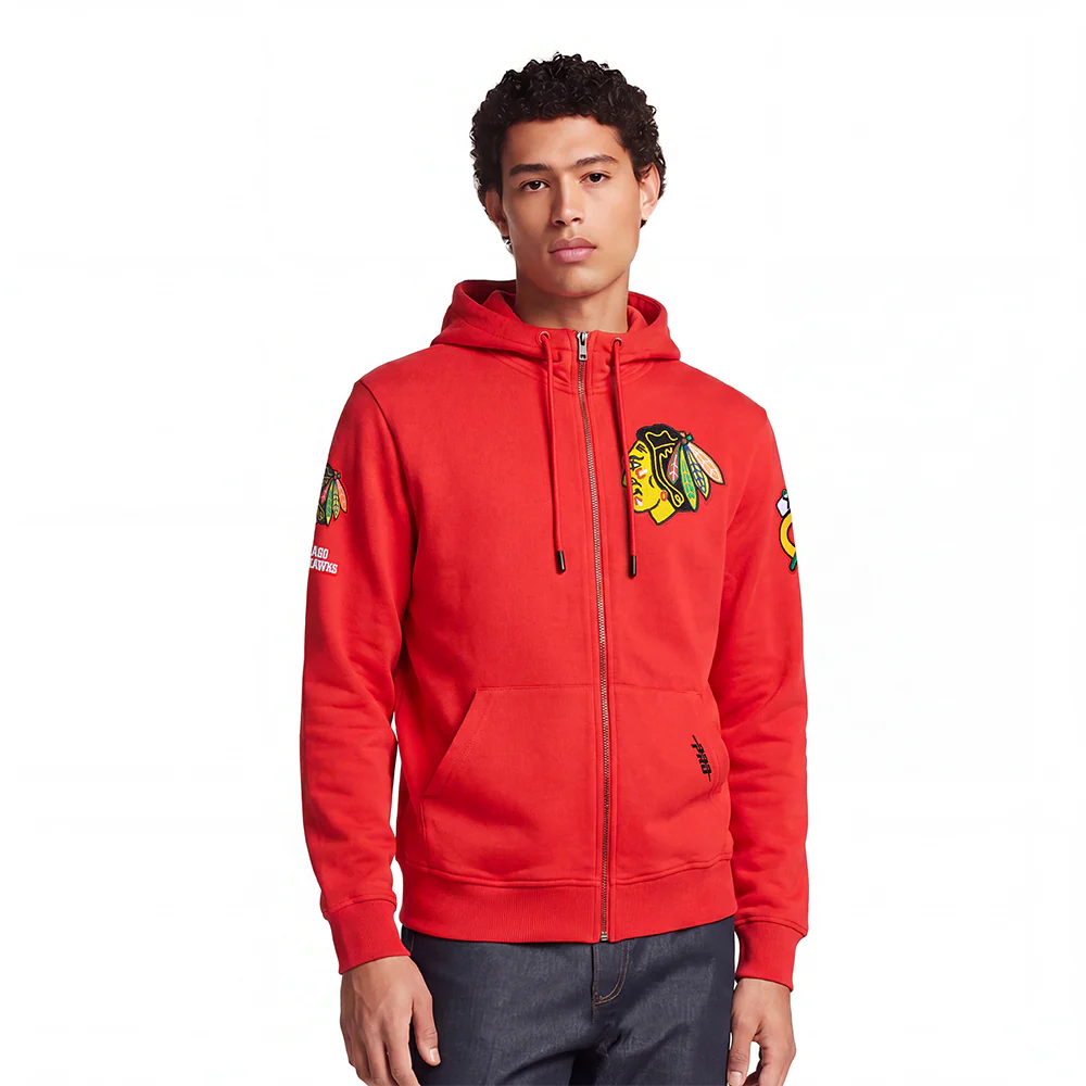 NHL CHICAGO BLACKHAWKS CLASSIC CHENILLE MEN'S DK FZ PO HOODIE (RED)