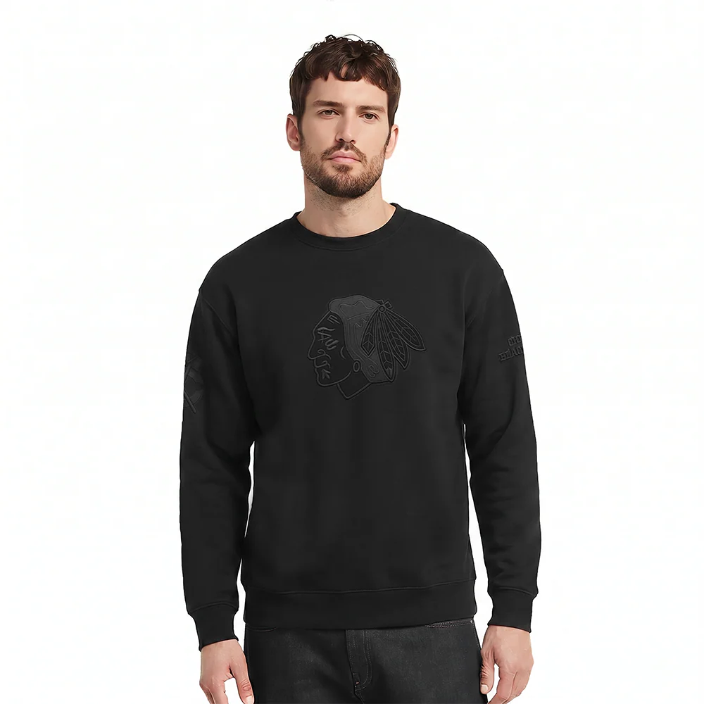 NHL CHICAGO BLACKHAWKS NEUTRAL DROP SHOULDER FLEECE CREWNECK (BLACK)