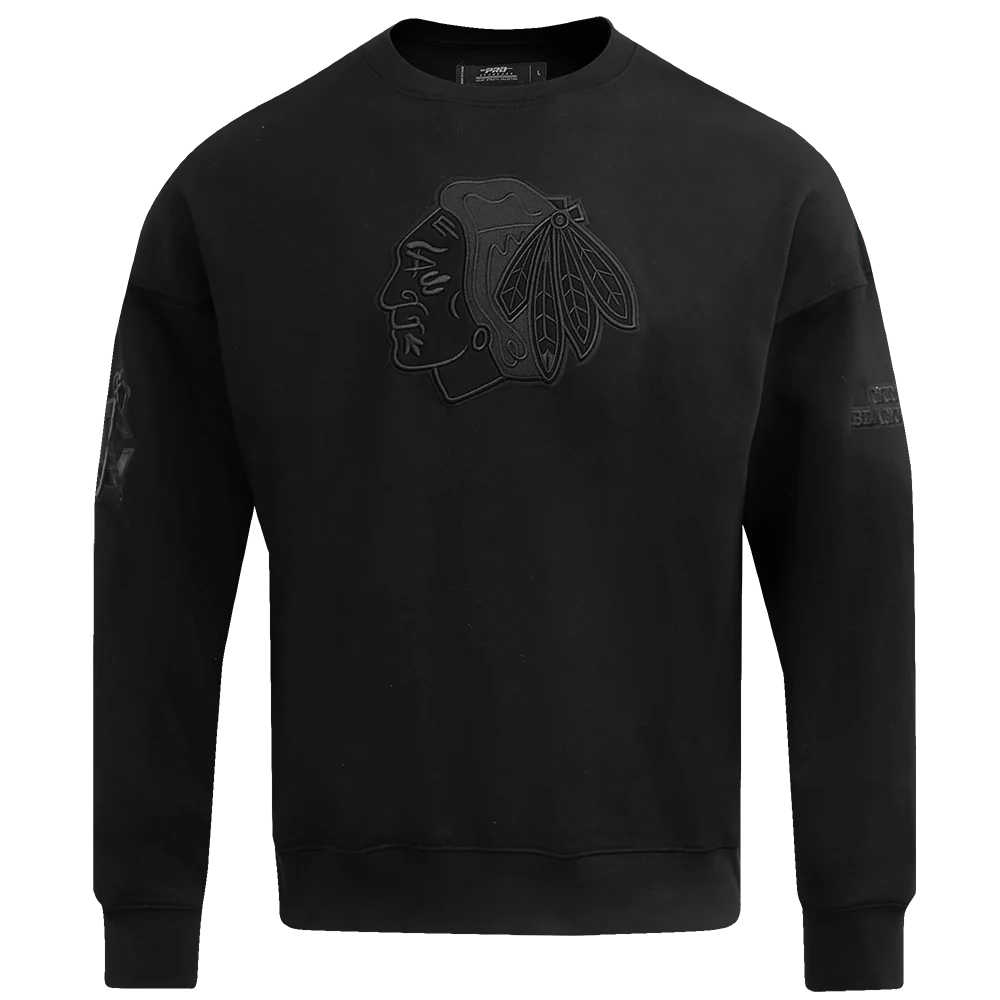 NHL CHICAGO BLACKHAWKS NEUTRAL DROP SHOULDER FLEECE CREWNECK (BLACK) - Image 3