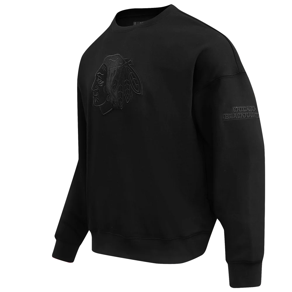 NHL CHICAGO BLACKHAWKS NEUTRAL DROP SHOULDER FLEECE CREWNECK (BLACK) - Image 4