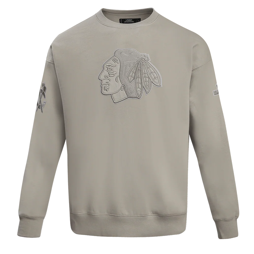 NHL CHICAGO BLACKHAWKS NEUTRAL DROP SHOULDER FLEECE CREWNECK (TAUPE) - Image 3