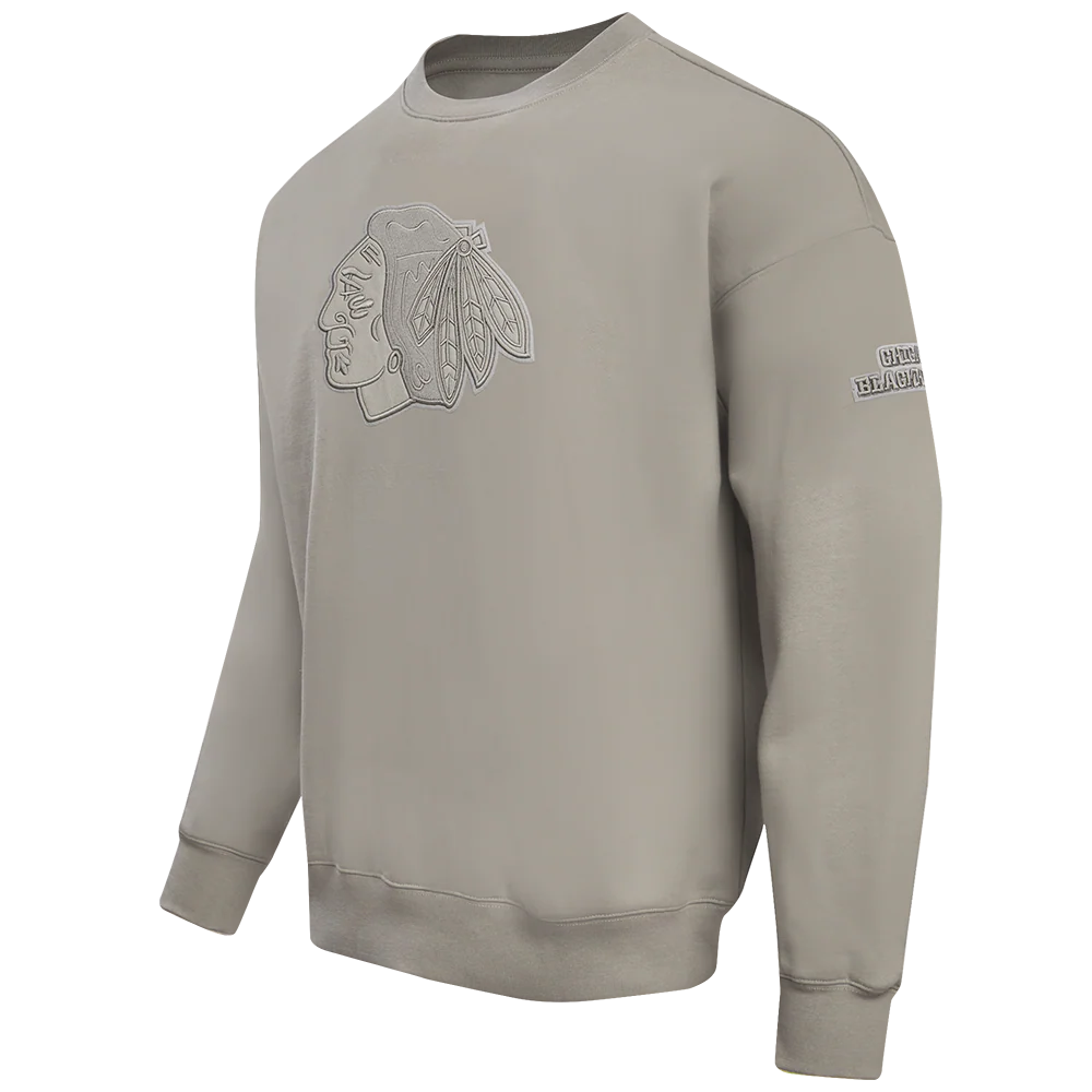NHL CHICAGO BLACKHAWKS NEUTRAL DROP SHOULDER FLEECE CREWNECK (TAUPE) - Image 4