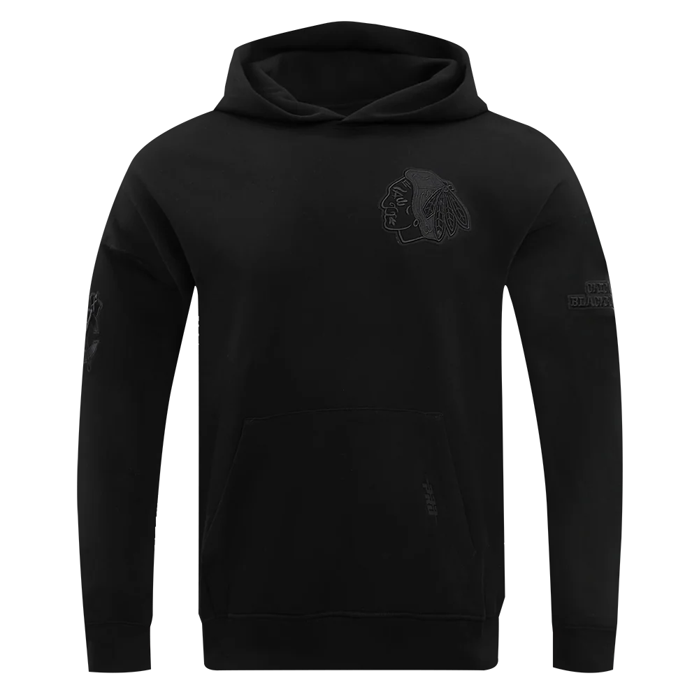 NHL CHICAGO BLACKHAWKS NEUTRAL DROP SHOULDER FLEECE PULLOVER HOODIE (BLACK) - Image 3