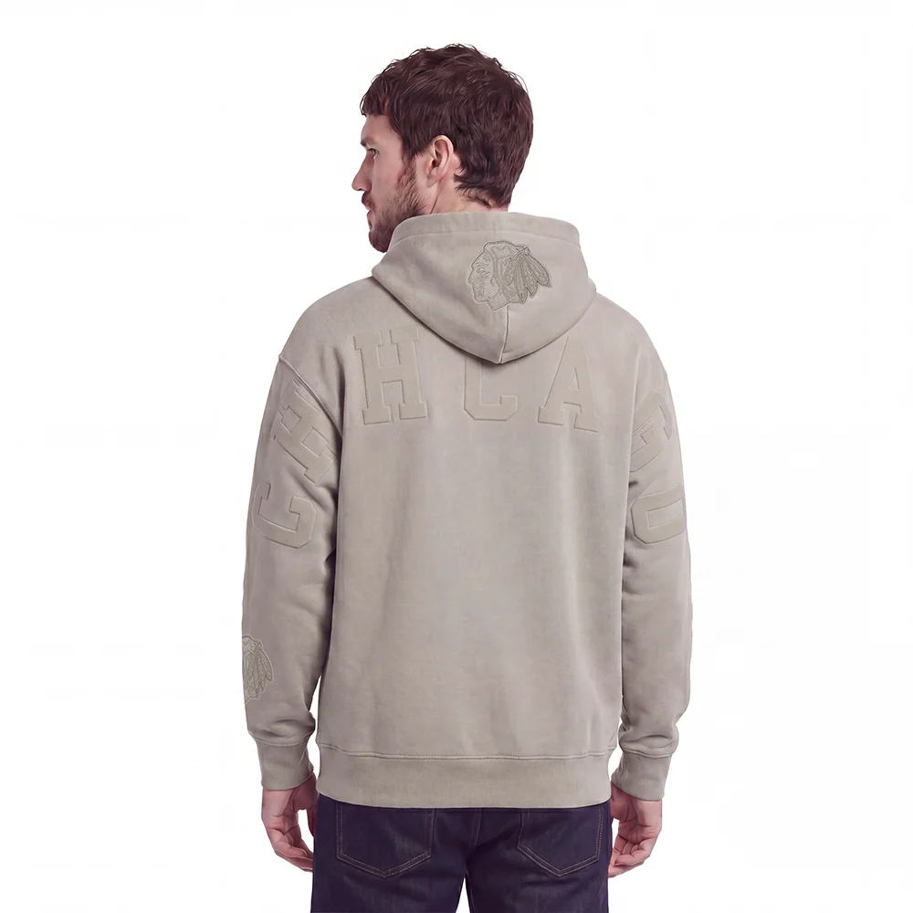 NHL CHICAGO BLACKHAWKS WINGSPAN MEN'S DROP SHOULDER FLEECE PULLOVER HOODIE (TAUPE)
