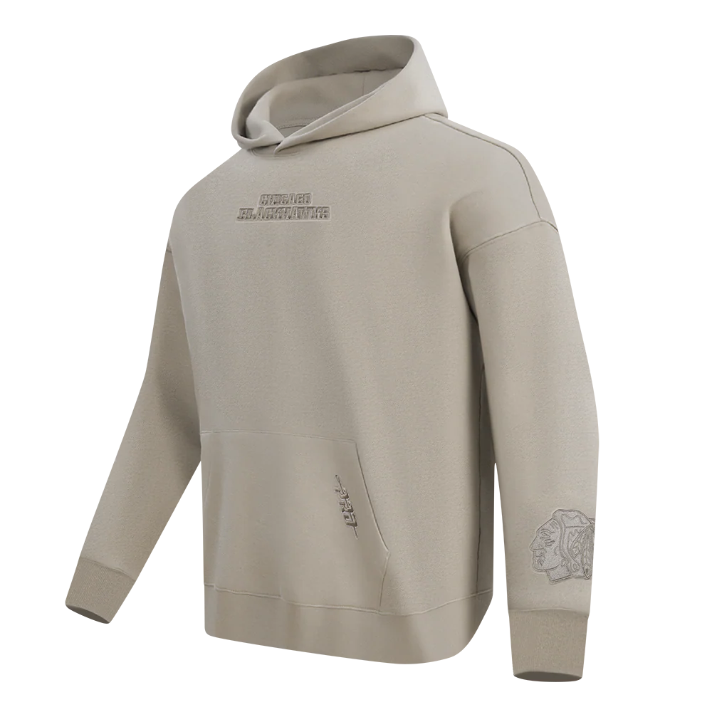 NHL CHICAGO BLACKHAWKS WINGSPAN MEN'S DROP SHOULDER FLEECE PULLOVER HOODIE (TAUPE) - Image 4