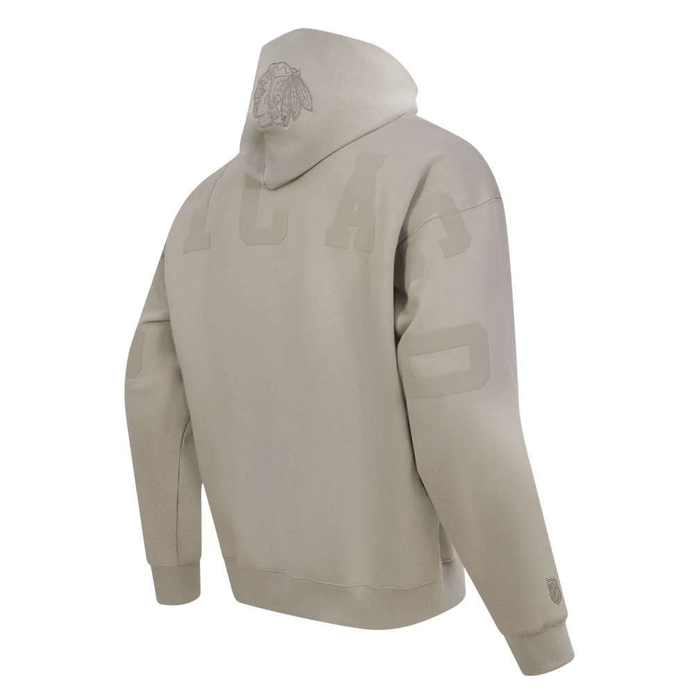 NHL CHICAGO BLACKHAWKS WINGSPAN MEN'S DROP SHOULDER FLEECE PULLOVER HOODIE (TAUPE) - Image 6