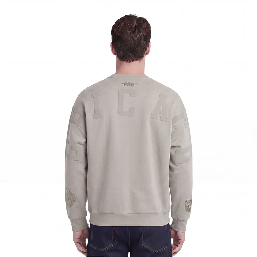 NHL CHICAGO BLACKHAWKS WINGSPAN MEN'S DROP SHOULDER FLEECE CREWNECK (TAUPE)