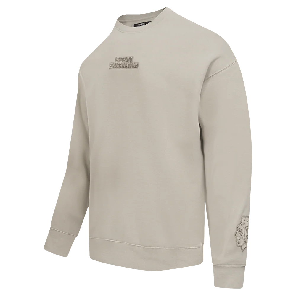 NHL CHICAGO BLACKHAWKS WINGSPAN MEN'S DROP SHOULDER FLEECE CREWNECK (TAUPE) - Image 4