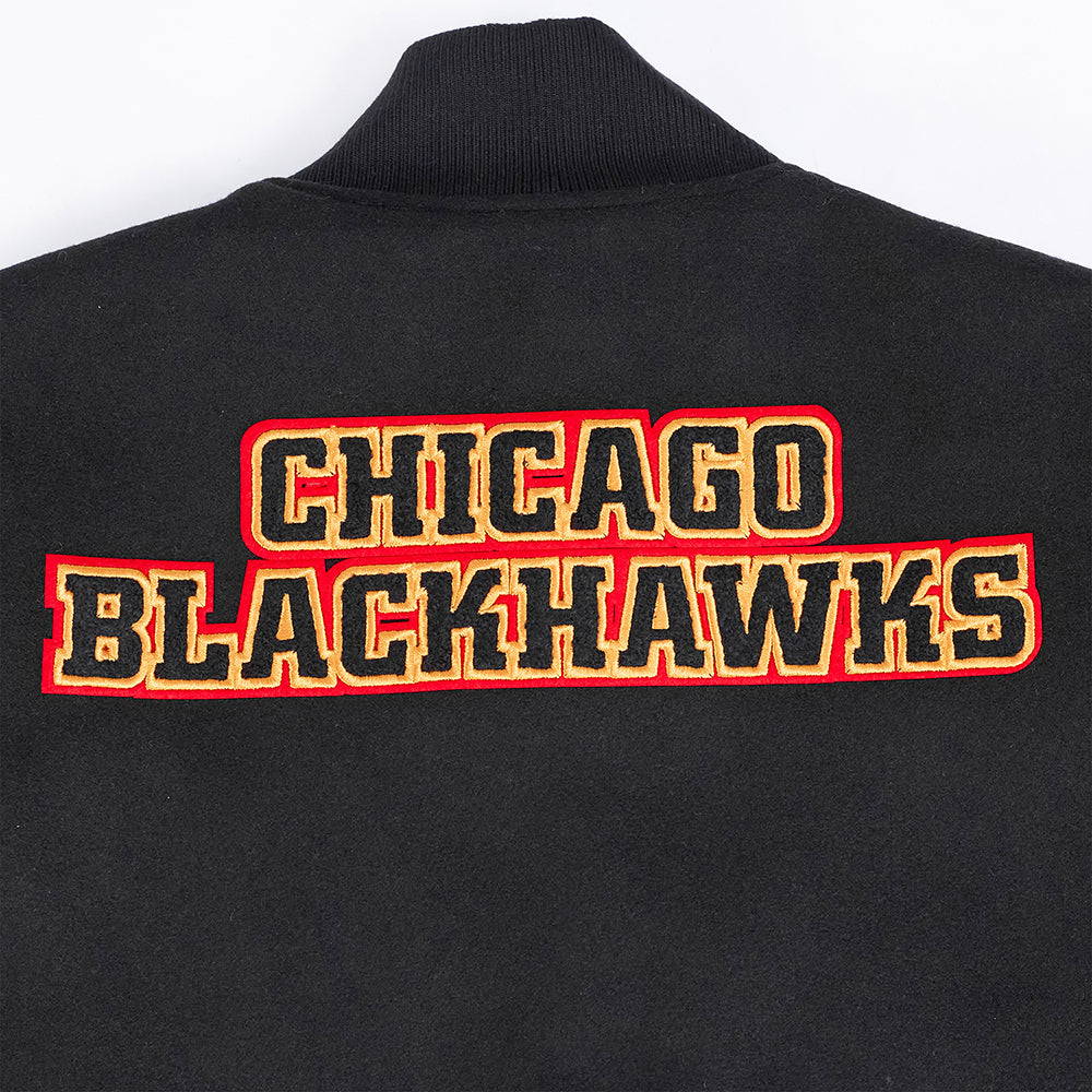NHL CHICAGO BLACKHAWKS CLASSIC MEN'S WOOL VARSITY JACKET (BLACK/RED) - Image 5