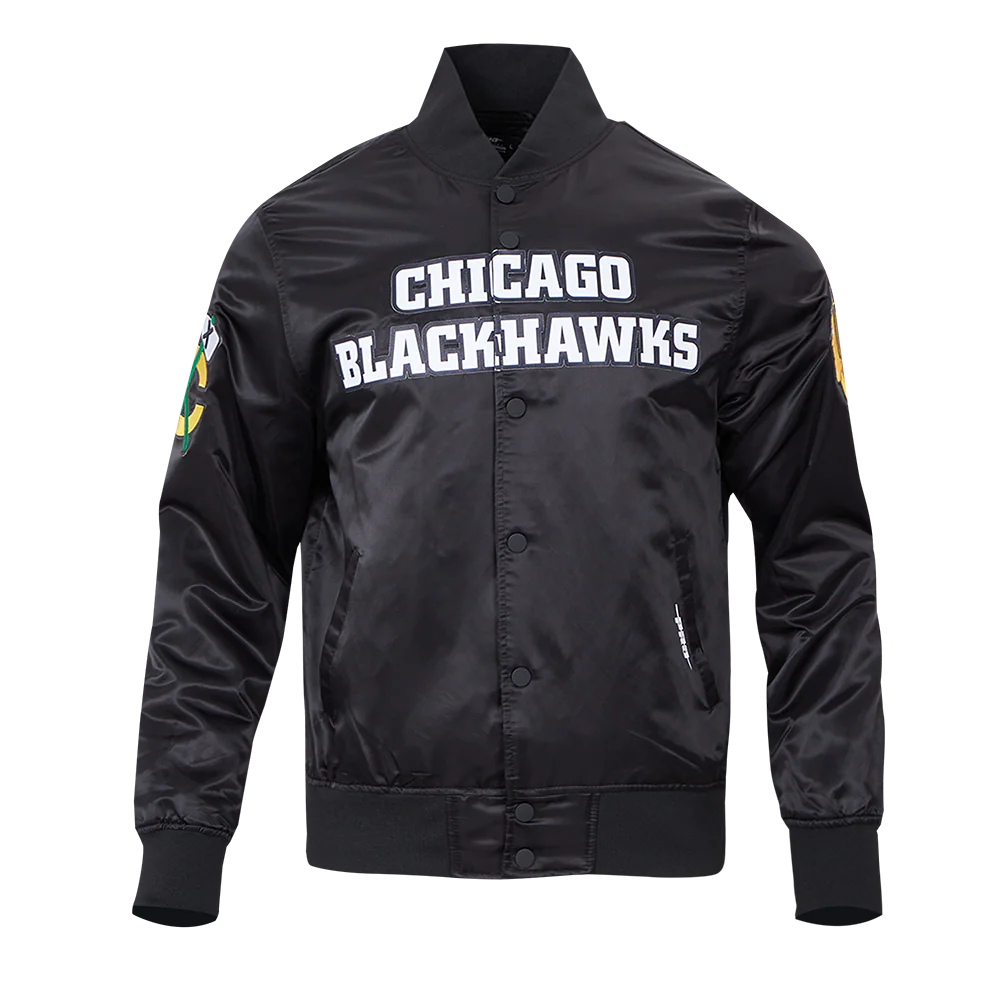 NHL CHICAGO BLACKHAWKS CLASSIC MEN'S SATIN JACKET (BLACK) - Image 3