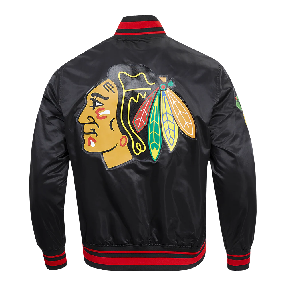 NHL CHICAGO BLACKHAWKS SCRIPT TAIL MEN'S RIB SATIN JACKET (BLACK/RED/BLACK) - Image 3
