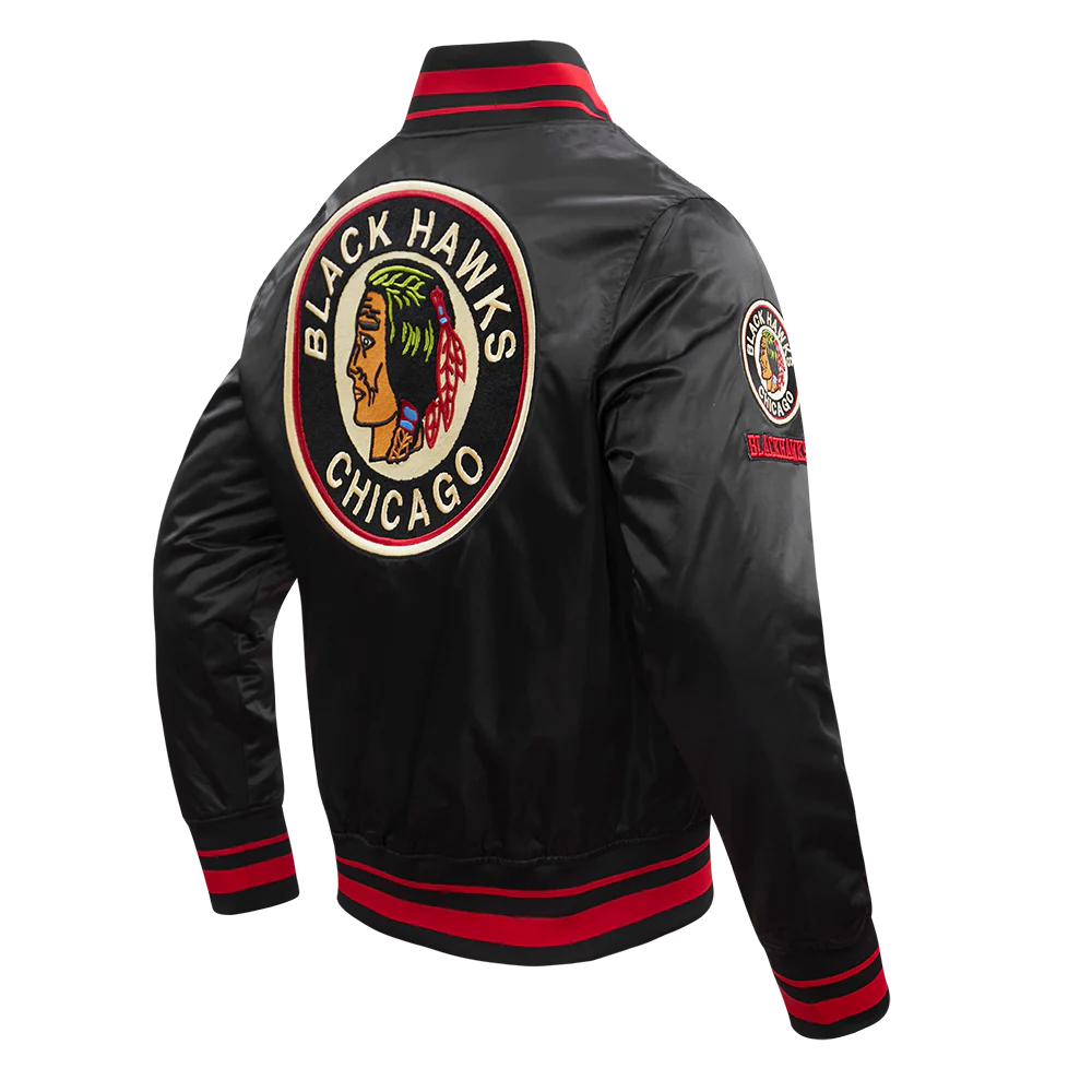 NHL CHICAGO BLACKHAWKS RETRO CLASSIC RIB SATIN JACKET (BLACK/RED/BLACK) - Image 3