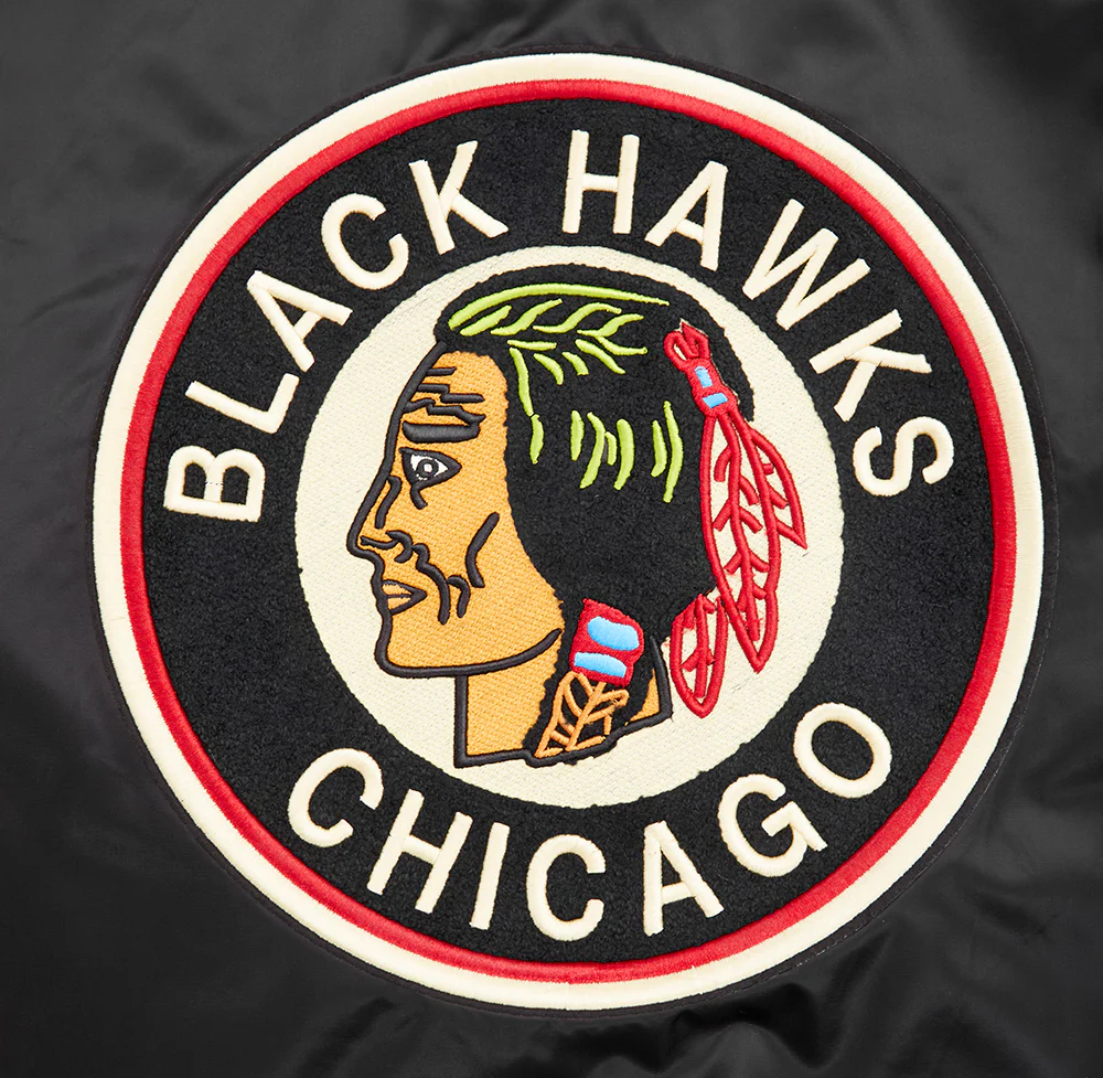 NHL CHICAGO BLACKHAWKS RETRO CLASSIC RIB SATIN JACKET (BLACK/RED/BLACK) - Image 5