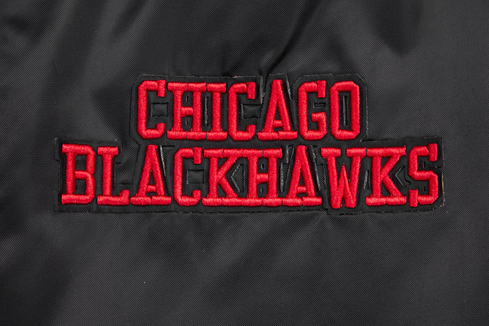 NHL CHICAGO BLACKHAWKS RETRO CLASSIC RIB SATIN JACKET (BLACK/RED/BLACK) - Image 7
