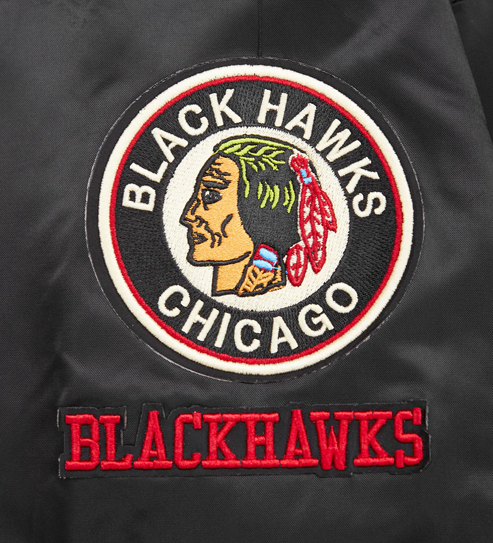 NHL CHICAGO BLACKHAWKS RETRO CLASSIC RIB SATIN JACKET (BLACK/RED/BLACK) - Image 8