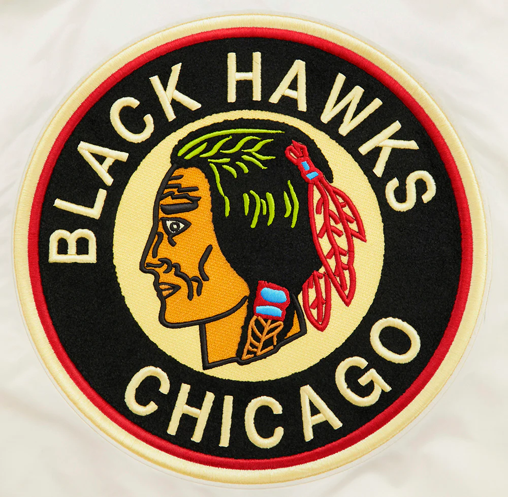 NHL CHICAGO BLACKHAWKS RETRO CLASSIC RIB SATIN JACKET (EGGSHELL/ BLACK) - Image 5