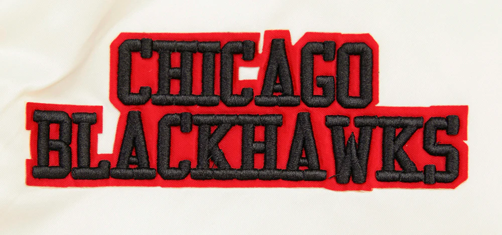 NHL CHICAGO BLACKHAWKS RETRO CLASSIC RIB SATIN JACKET (EGGSHELL/ BLACK) - Image 6