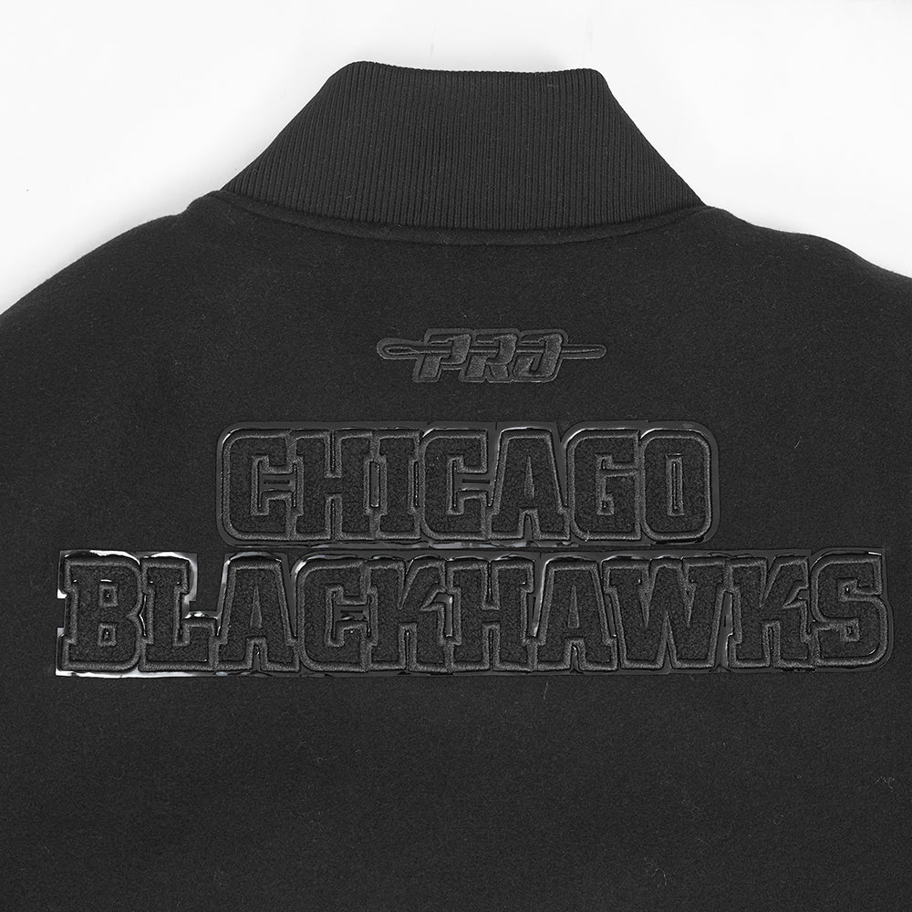 CHICAGO BLACKHAWKS TRIPLE BLACK MEN'S WOOL VARSITY JACKET (TRIPLE BLACK) - Image 11