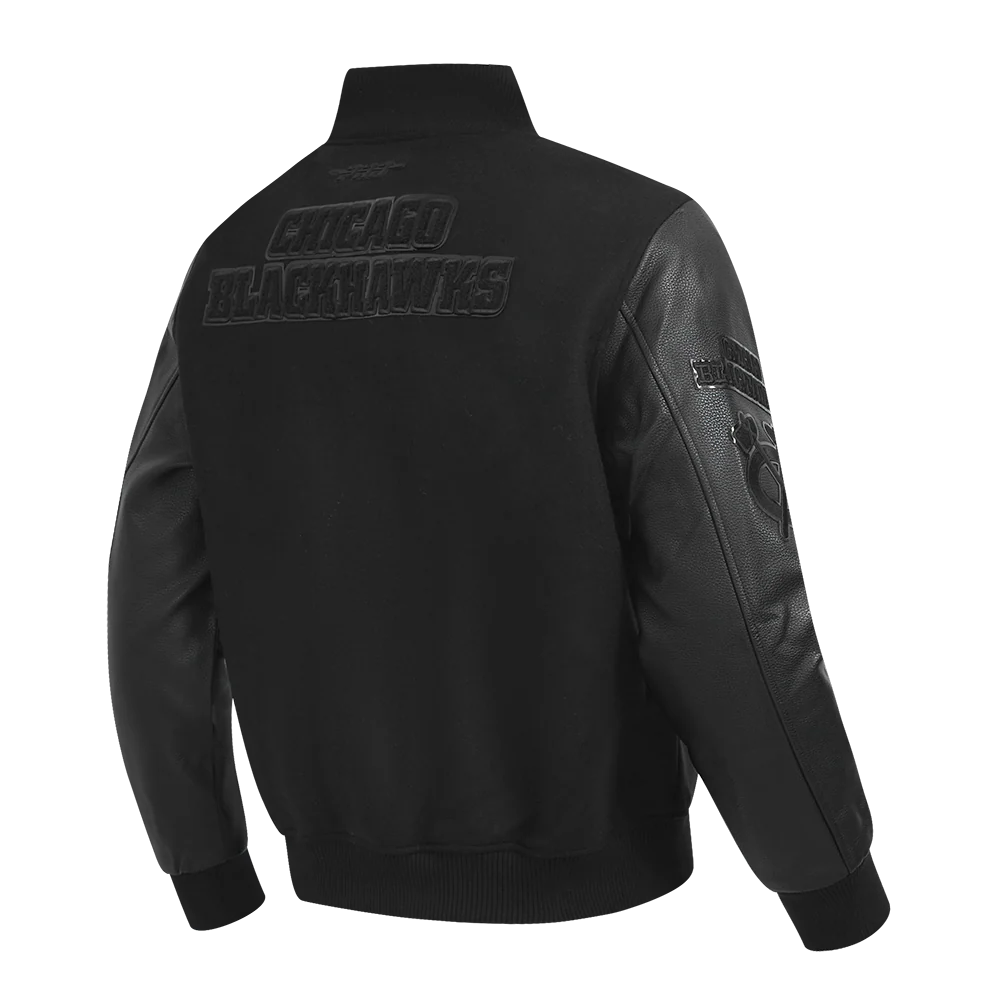 CHICAGO BLACKHAWKS TRIPLE BLACK MEN'S WOOL VARSITY JACKET (TRIPLE BLACK) - Image 6