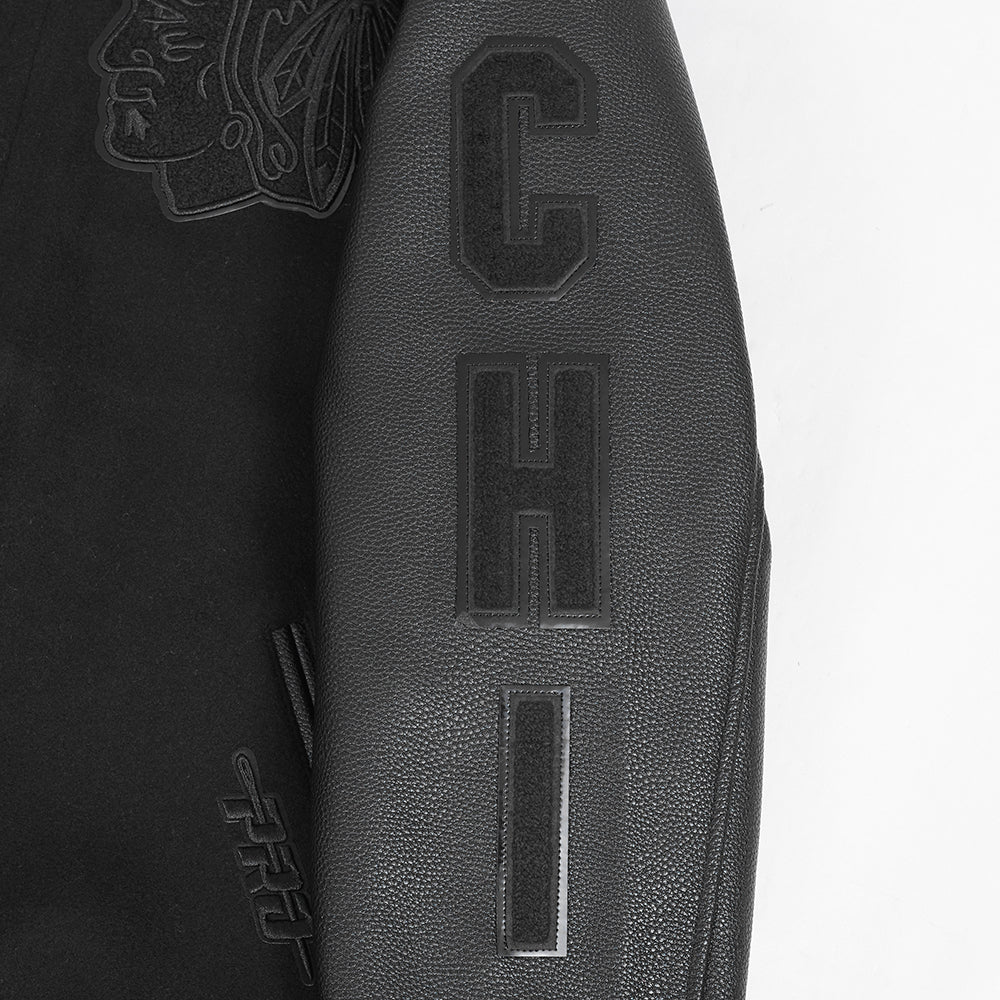 CHICAGO BLACKHAWKS TRIPLE BLACK MEN'S WOOL VARSITY JACKET (TRIPLE BLACK) - Image 8