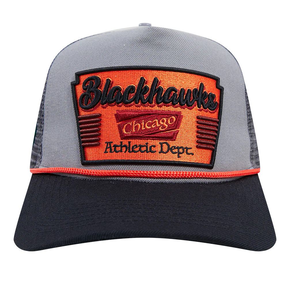 NHL CHICAGO BLACKHAWKS INSIGNIA WOOL 2 TONE PINCH FRONT TRUCKER (GRAY/BLACK)