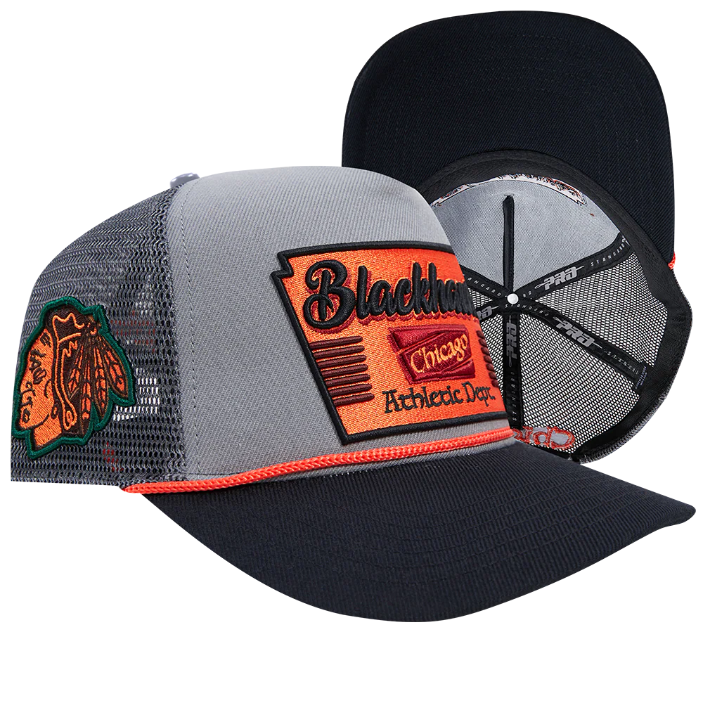 NHL CHICAGO BLACKHAWKS INSIGNIA WOOL 2 TONE PINCH FRONT TRUCKER (GRAY/BLACK) - Image 7