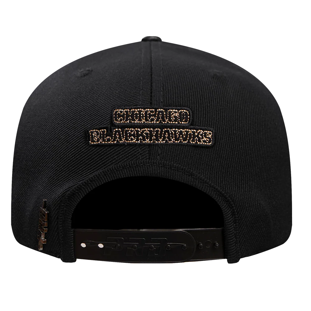 NHL CHICAGO BLACKHAWKS BLACK & GOLD WOOL SNAPBACK HAT (BLACK) - Image 5