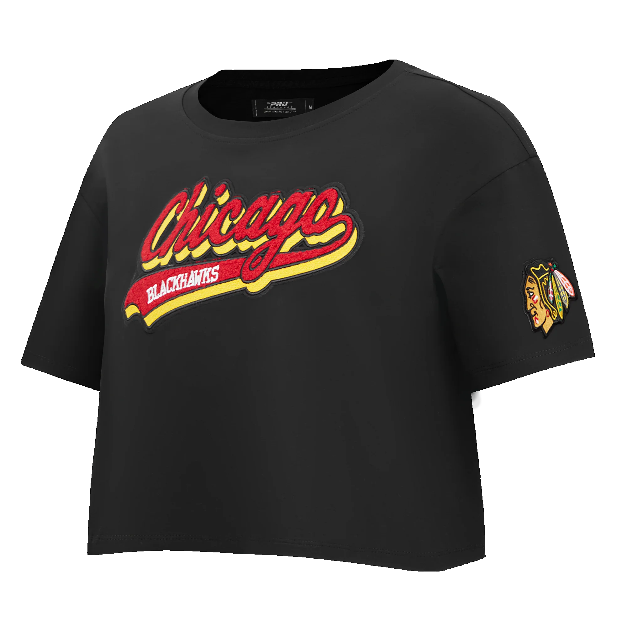 NHL CHICAGO BLACKHAWKS SCRIPT TAIL WOMEN'S SINGLE JERSEY BOXY TEE (BLACK) - Image 2