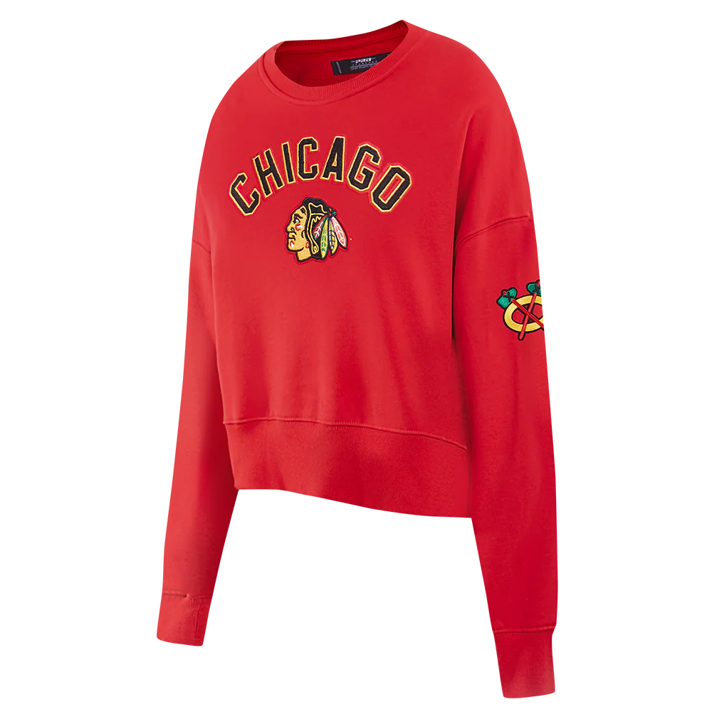 NHL CHICAGO BLACKHAWKS CLASSIC WOMEN'S FLC CREWNECK (RED) - Image 4