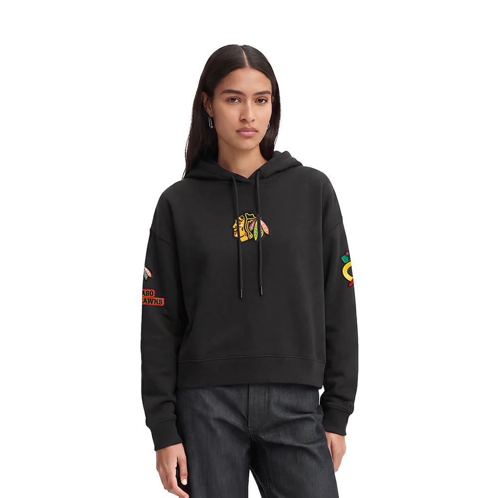 NHL CHICAGO BLACKHAWKS CLASSIC WOMEN'S FLC CROPPED PO HOODIE (BLACK)