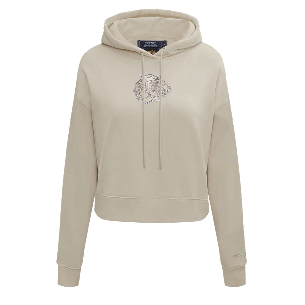 NHL CHICAGO BLACKHAWKS NEUTRAL WOMEN'S CROPPED PULLOVER HOODIE (TAUPE) - Image 3