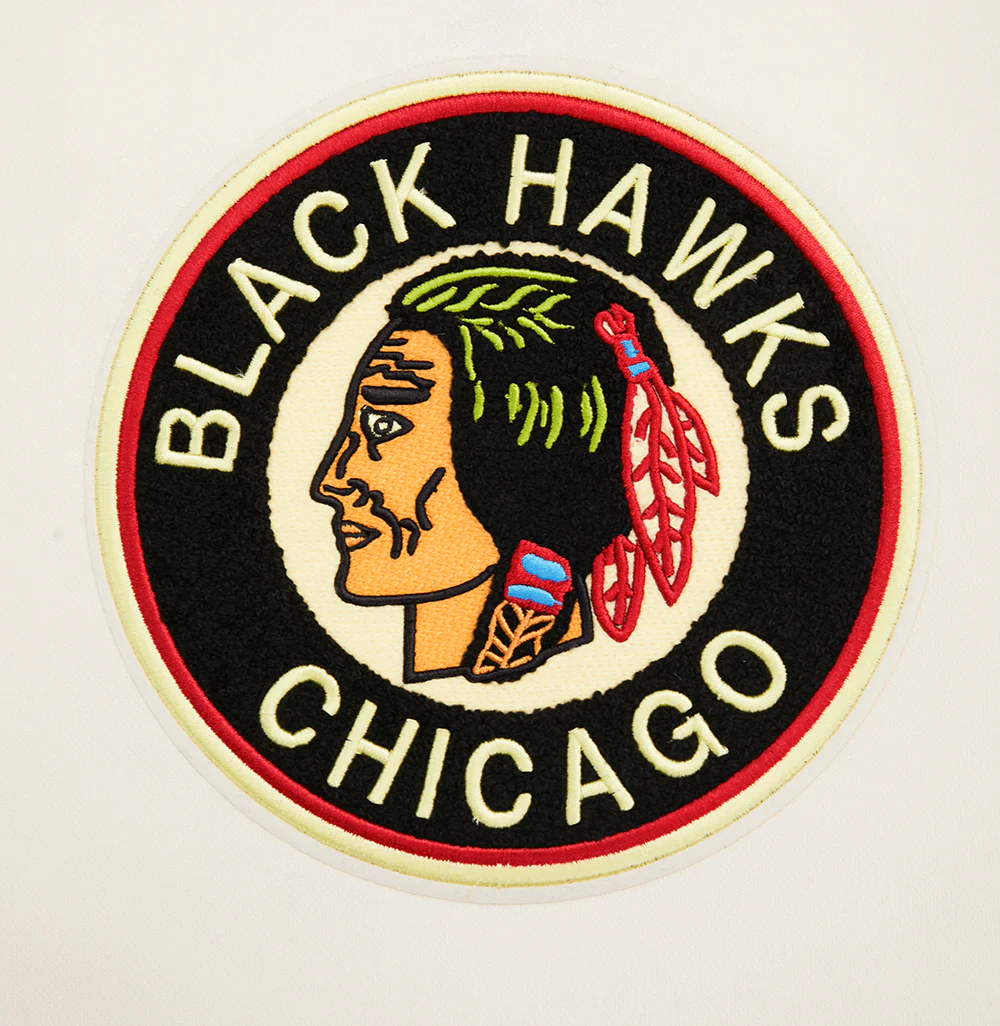 NHL CHICAGO BLACKHAWKS RETRO CLASSIC WOMEN'S RIB CROPPED PULLOVER HOODIE (EGGSHELL/ BLACK) - Image 8
