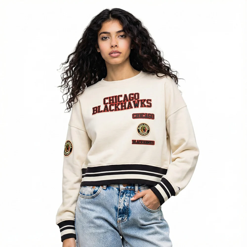 NHL CHICAGO BLACKHAWKS RETRO CLASSIC WOMEN'S RIB CREWNECK (EGGSHELL/ BLACK)