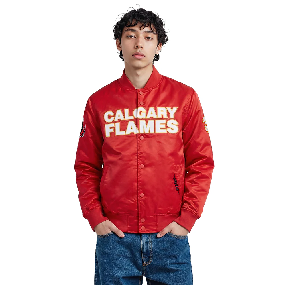 NHL CALGARY FLAMES CLASSIC MEN'S SATIN JACKET (RED)