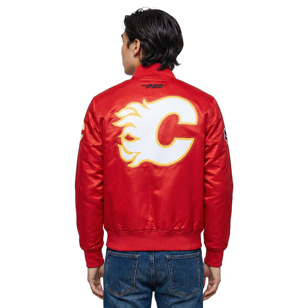 NHL CALGARY FLAMES CLASSIC MEN'S SATIN JACKET (RED) - Image 2