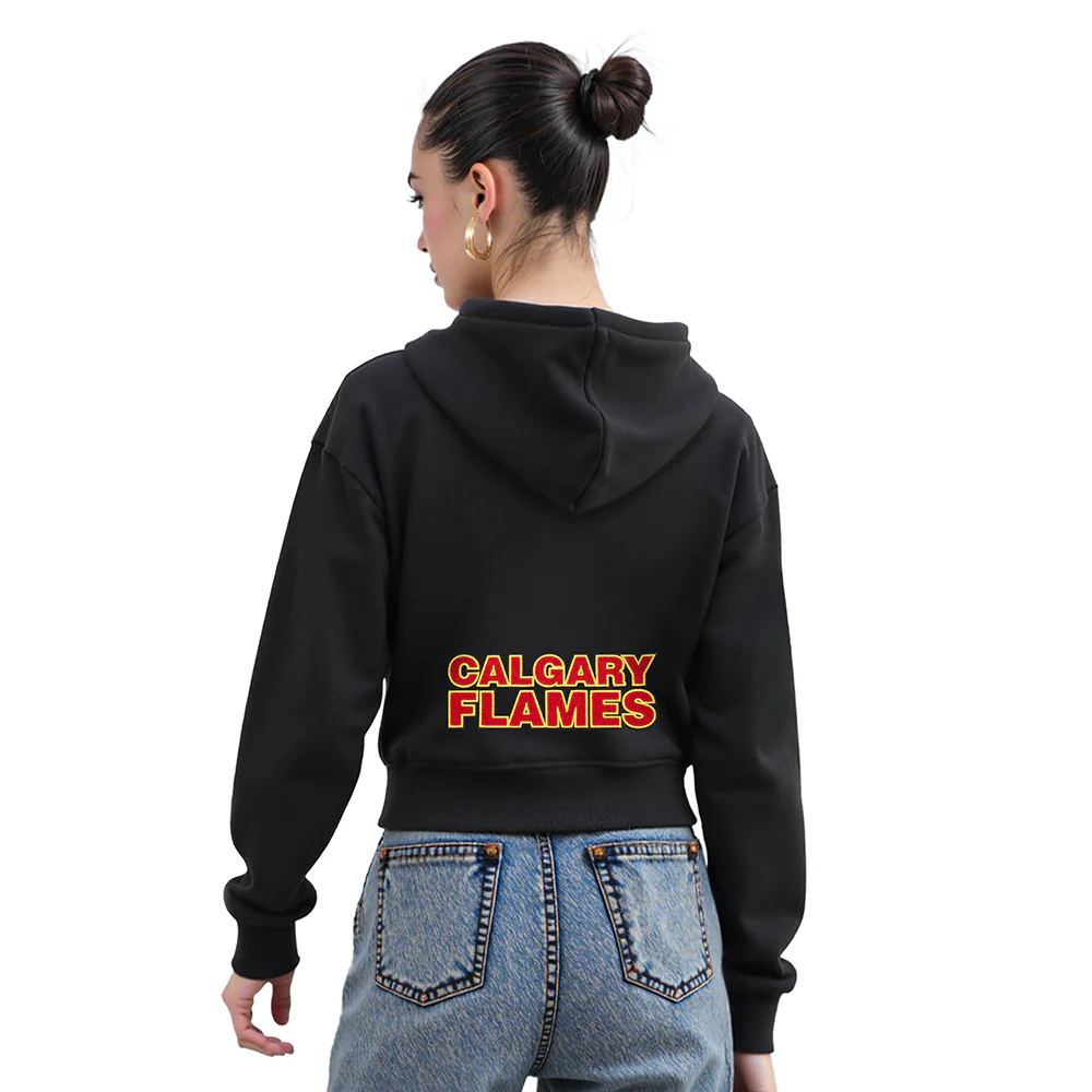 NHL CALGARY FLAMES CLASSIC WOMEN'S FLC CROPPED PO HOODIE (BLACK) - Image 2