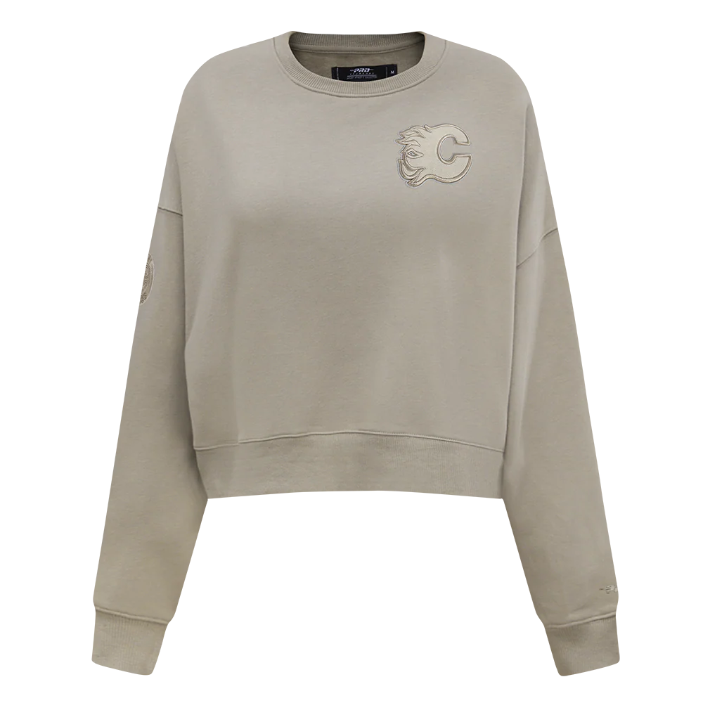 NHL CALGARY FLAMES NEUTRAL WOMEN'S FLC CREWNECK (TAUPE) - Image 3