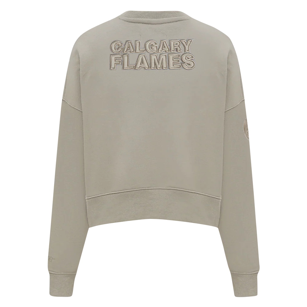 NHL CALGARY FLAMES NEUTRAL WOMEN'S FLC CREWNECK (TAUPE) - Image 5