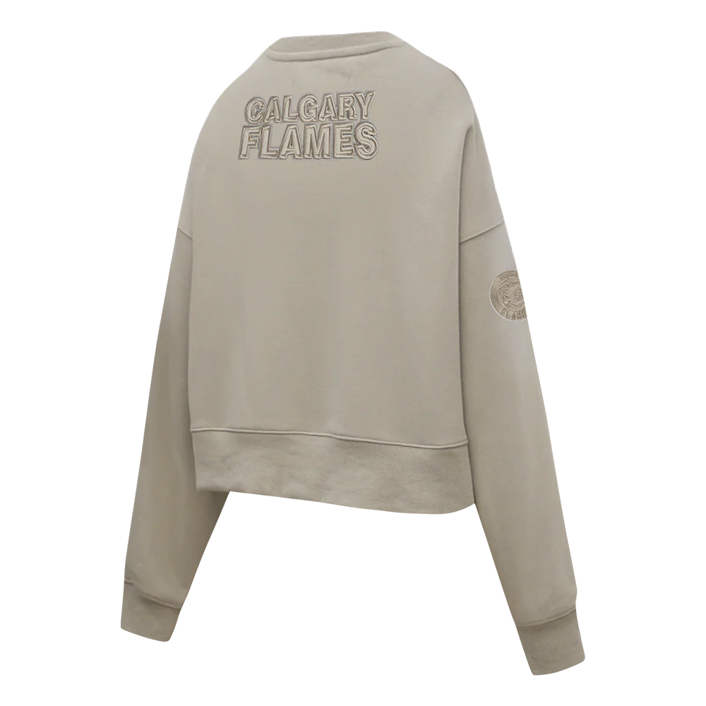 NHL CALGARY FLAMES NEUTRAL WOMEN'S FLC CREWNECK (TAUPE) - Image 6