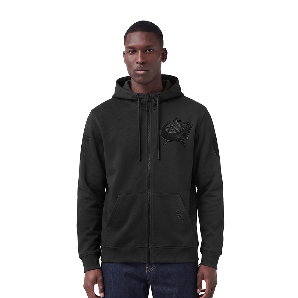 NHL COLUMBUS BLUE JACKETS TRIPLE BLACK MEN'S DK FZ PO HOODIE (TRIPLE BLACK)