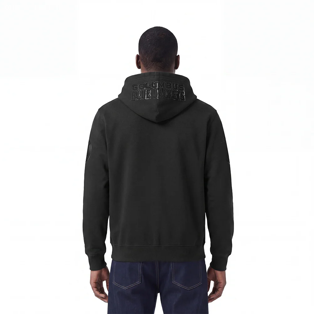 NHL COLUMBUS BLUE JACKETS TRIPLE BLACK MEN'S DK FZ PO HOODIE (TRIPLE BLACK) - Image 2