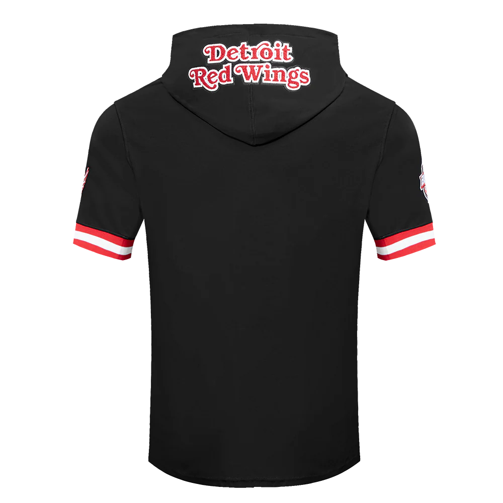 NHL DETROIT RED WINGS CLASSIC CHENILLE MEN'S DOUBLE KNIT SHORT SLEEVE PULLOVER HOODIE (BLACK/RED) - Image 3