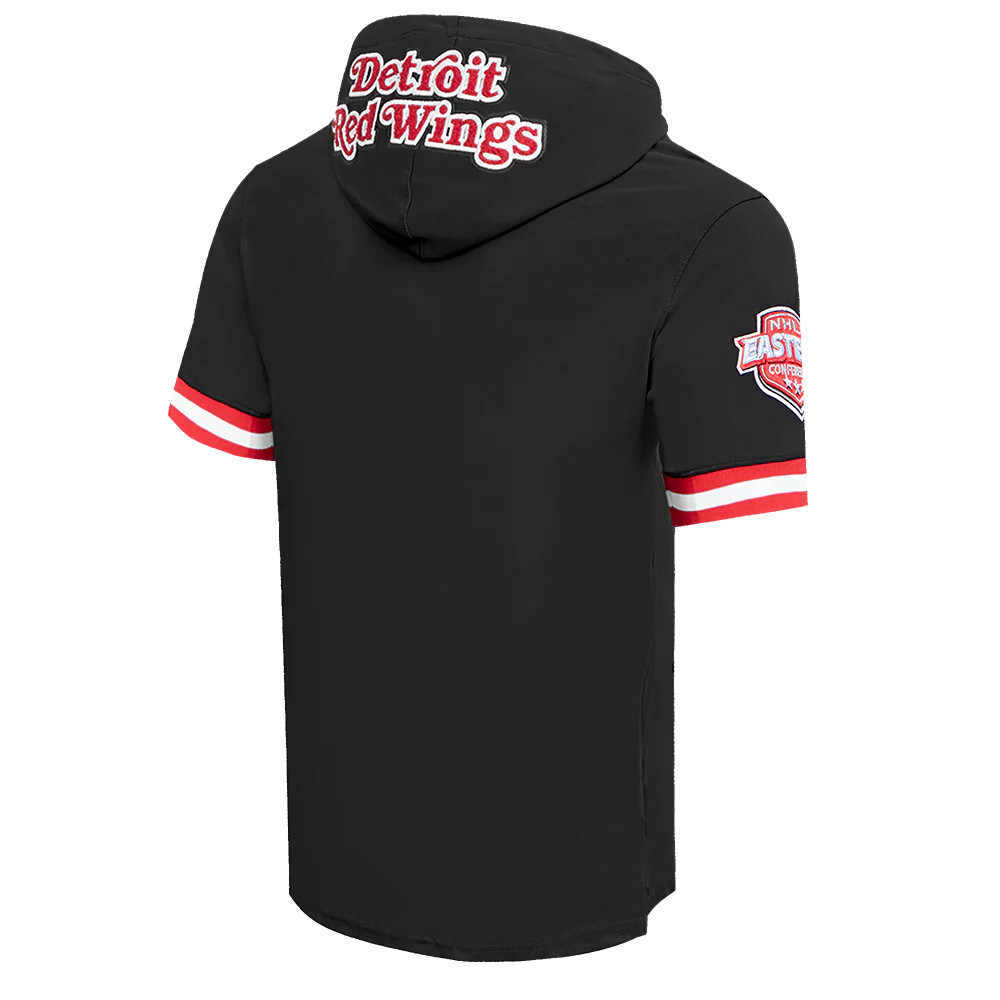 NHL DETROIT RED WINGS CLASSIC CHENILLE MEN'S DOUBLE KNIT SHORT SLEEVE PULLOVER HOODIE (BLACK/RED) - Image 4