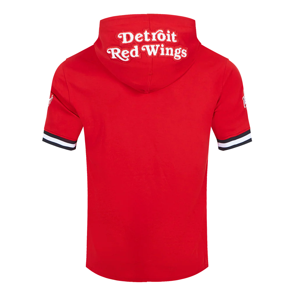 NHL DETROIT RED WINGS CLASSIC CHENILLE MEN'S DOUBLE KNIT SHORT SLEEVE PULLOVER HOODIE (RED/BLACK) - Image 3